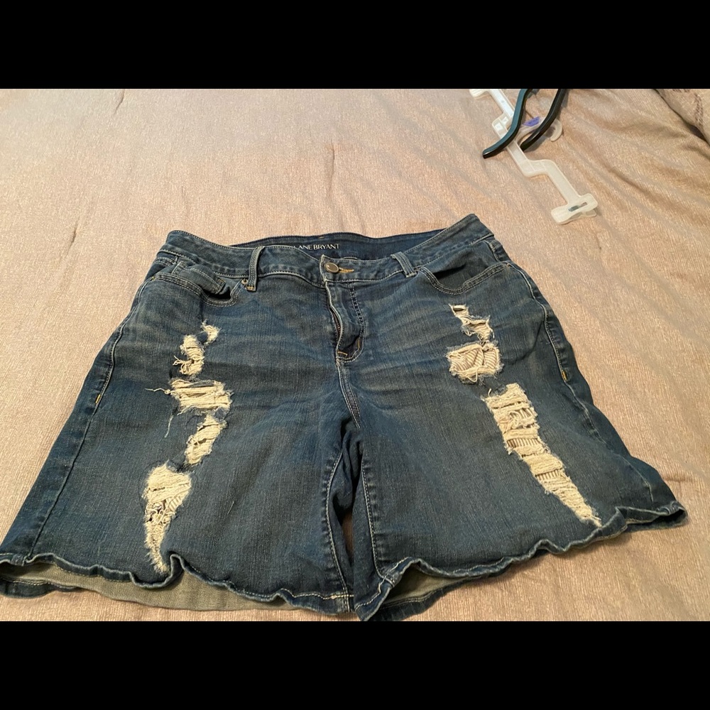 Lane Bryant distressed blue jean shorts